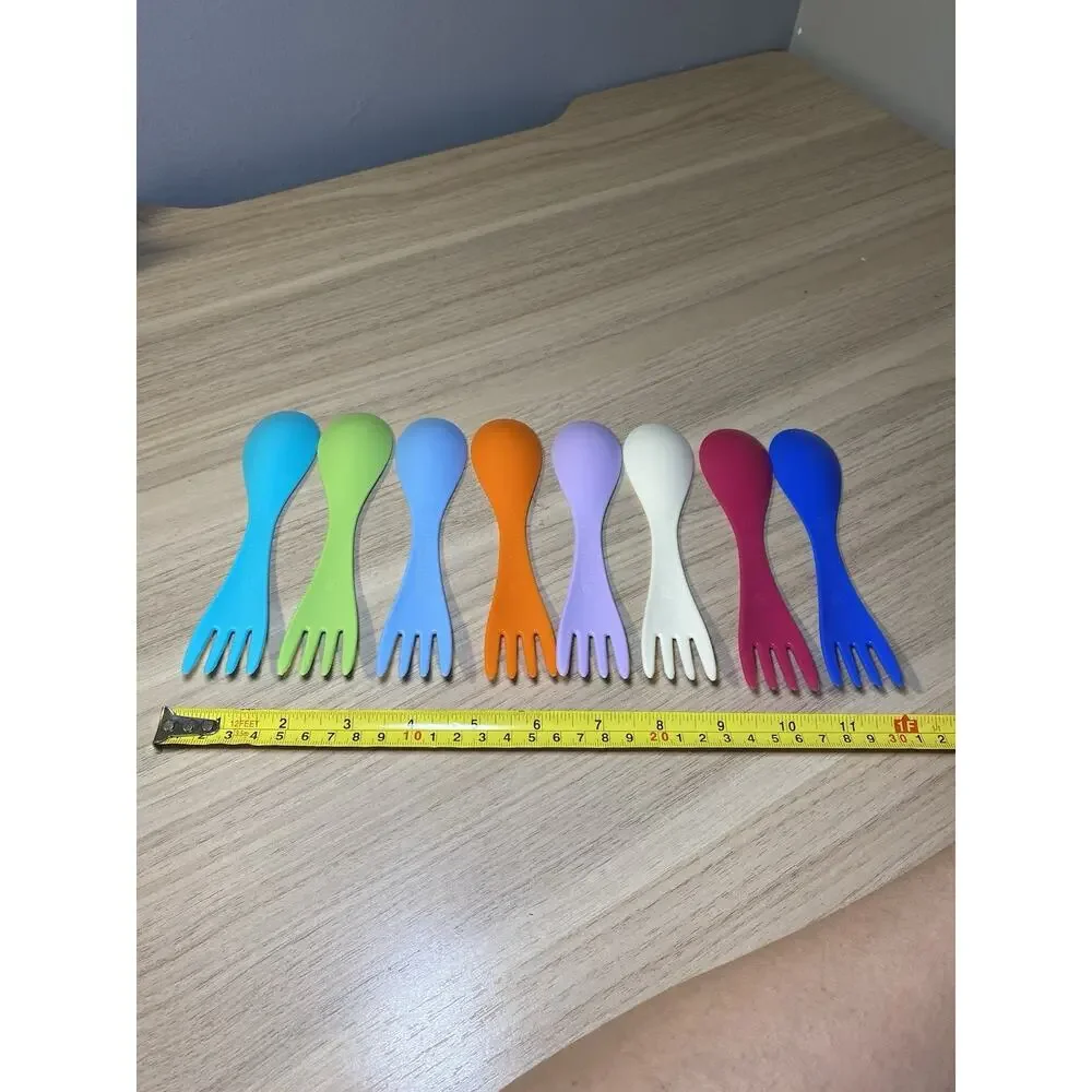 Lot 7 Colorful Plastic Sporks Spoon Fork Camping Travel Kids Reusable Utensils